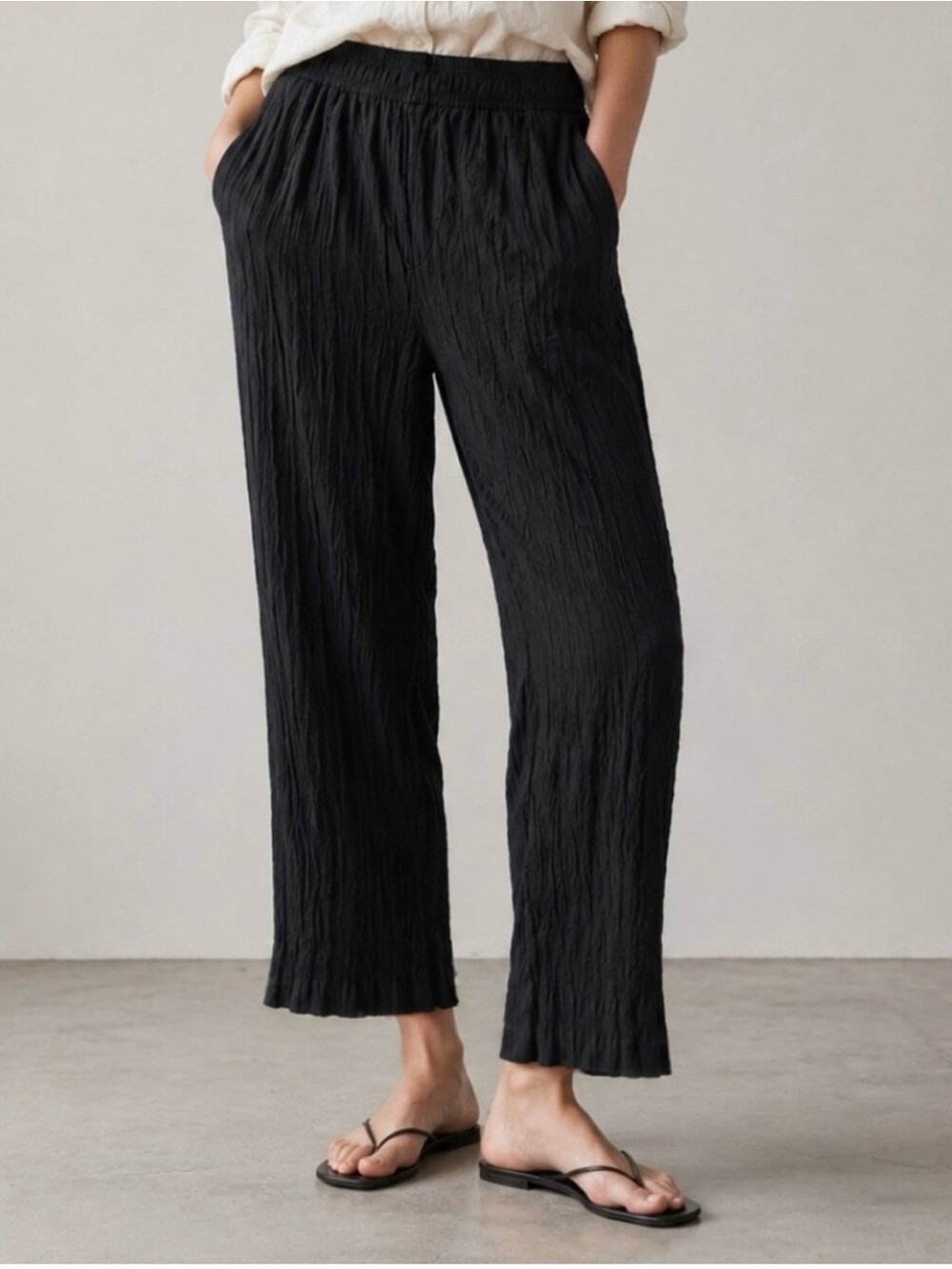 Madewell Black Crinkle Texture Pull-on Pants